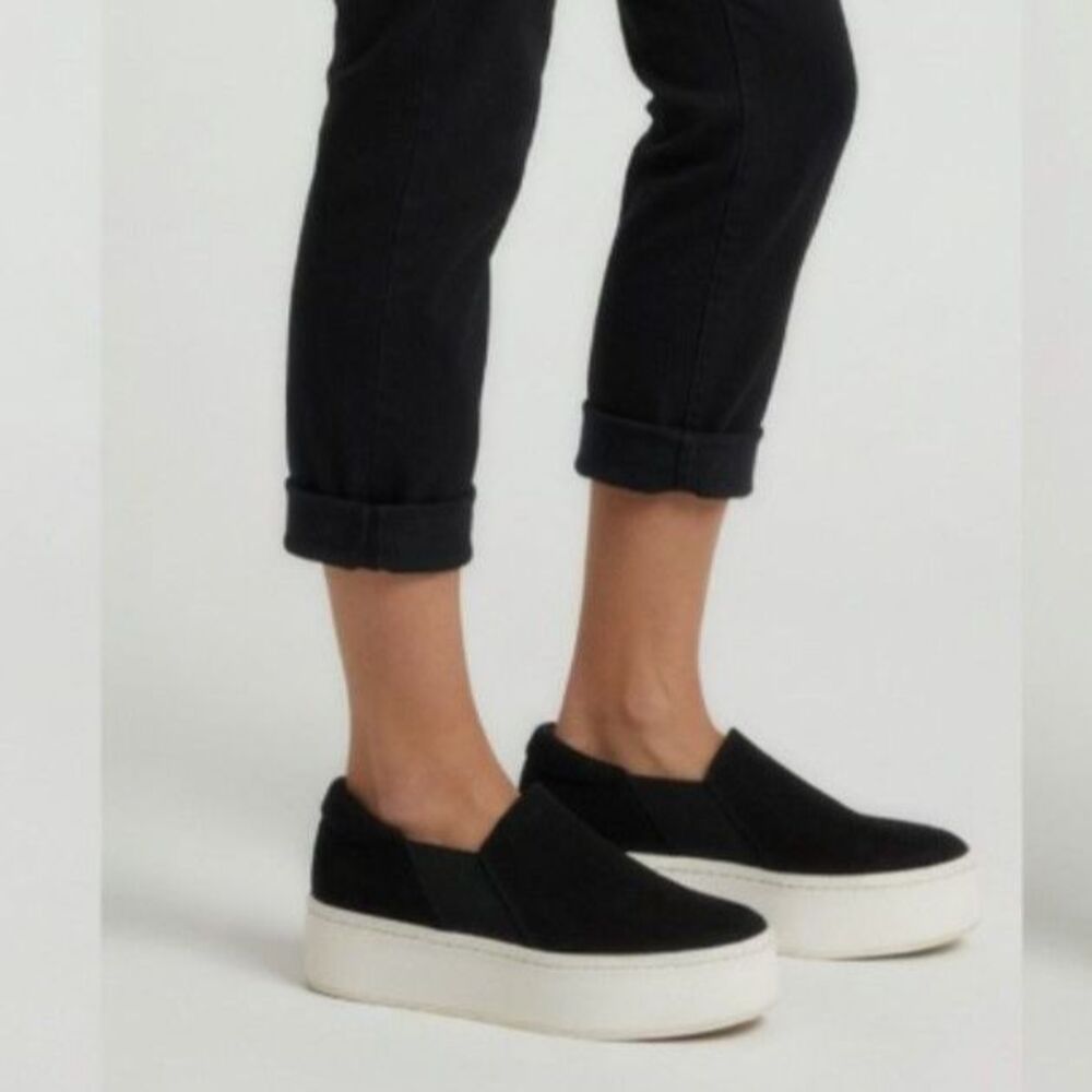 Vince Warren Black Suede Platform Slip-On Sneakers Size 7